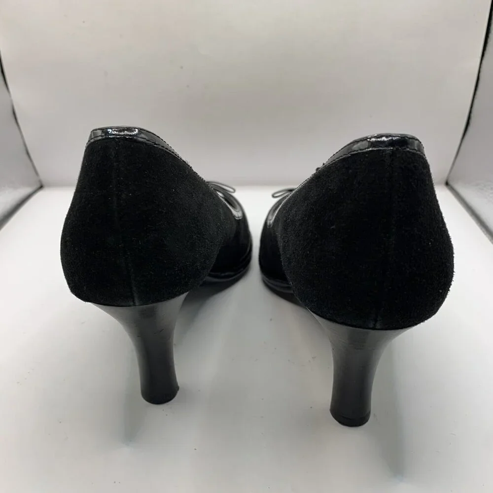 Sofft 1015421 Women Black Peep Toe Bow Suede Leather Heel Shoe Size 8.5 - Picture 6 of 8